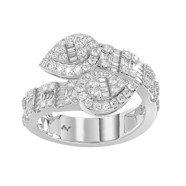 LADIES RING 1.00CT ROUND/BAGUETTE DIAMOND 14K WHITE GOLD  