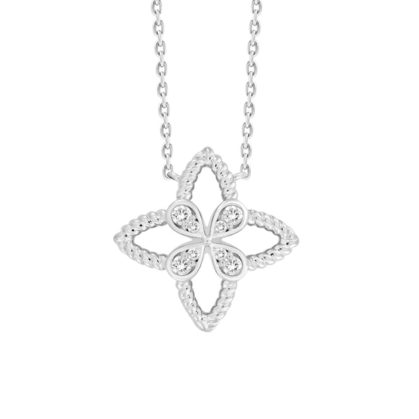 LADIES PENDANT 0.10CT ROUND DIAMOND 14K WHITE GOLD WITH CHAIN 