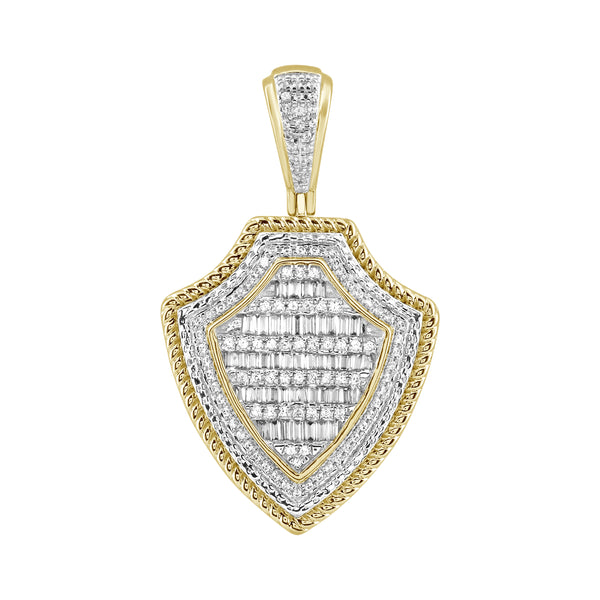 MEN'S CHARM PENDANT 0.50CT ROUND/BAGUETTE DIAMOND 10K YELLOW GOLD