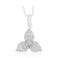 LADIES PENDANT WITH CHAIN 0.25CT ROUND/BAGUETTE DIAMOND 14K WHITE GOLD
