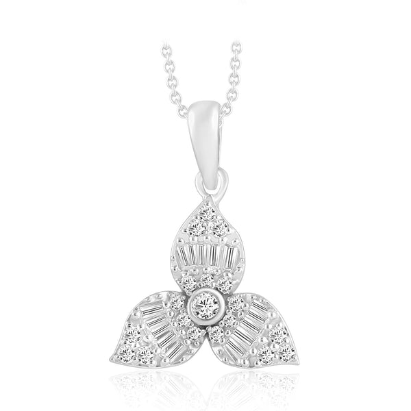LADIES PENDANT WITH CHAIN 0.25CT ROUND/BAGUETTE DIAMOND 14K WHITE GOLD
