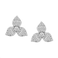 LADIES  EARRINGS 0.30CT ROUND/BAGUETTE DIAMOND 14K WHITE GOLD