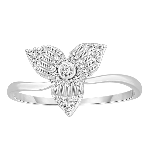 LADIES  RING 0.25CT ROUND/BAGUETTE DIAMOND 14K WHITE GOLD