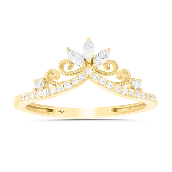 LADIES RING 0.25CT ROUND/MARQUISE DIAMOND 14K YELLOW GOLD