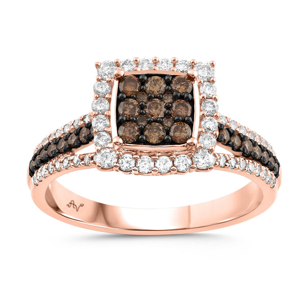 LADIES RING 0.75CT DARK BROWN/ROUND DIAMOND 14K ROSE GOLD