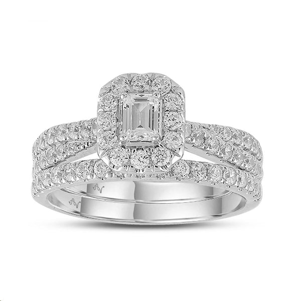 LADIES BRIDAL SET 1.00CT ROUND DIAMOND 14K WHITE GOLD (CENTER STONE 0.25CT EMERALD DIAMOND)