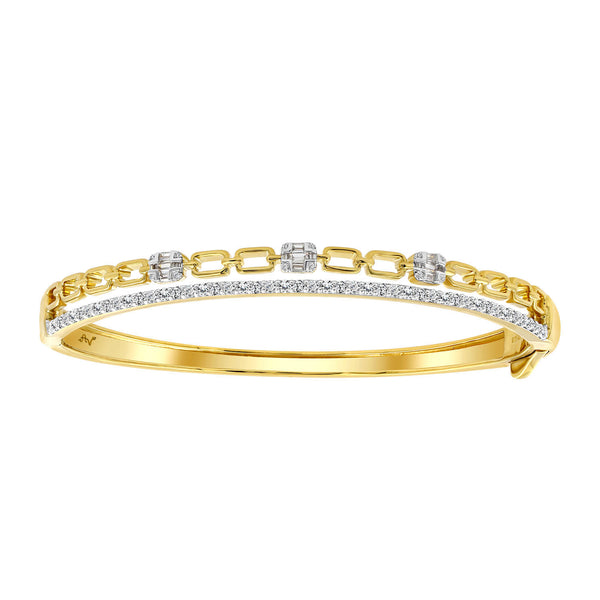 LADIES BANGLE 1.00CT ROUND/BAGUETTE DIAMOND 14K YELLOW GOLD