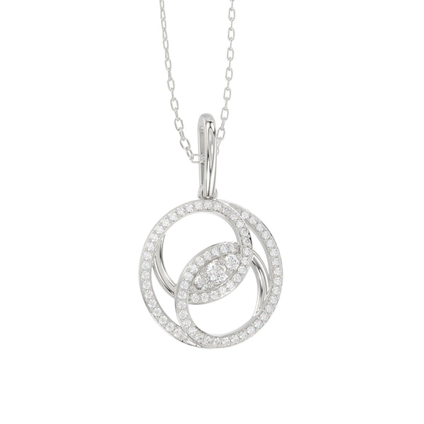 LADIES PENDANT 0.25CT ROUND DIAMOND 14K WHITE GOLD WITH CHAIN