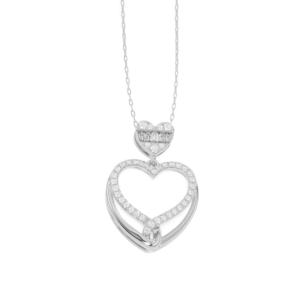 LADIES PENDANT WITH CHAIN 0.20CT ROUND/BAGUETTE DIAMOND 14K WHITE GOLD