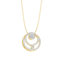 LADIES PENDANT WITH CHAIN 0.25CT ROUND/BAGUETTE DIAMOND 14K YELLOW GOLD