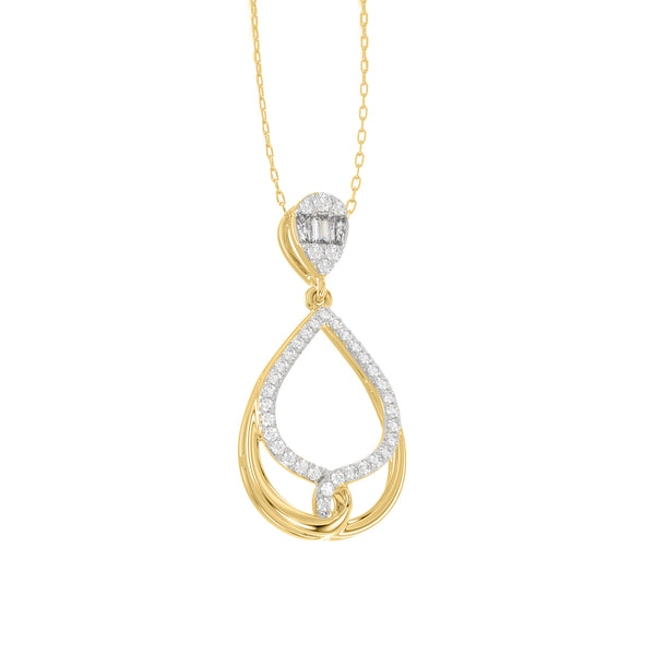 LADIES PENDANT 0.20CT ROUND/BAGUETTE DIAMOND 14K YELLOW GOLD