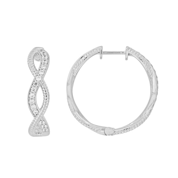 LADIES HOOPS EARRINGS 0.50CT ROUND DIAMOND 14K WHITE GOLD