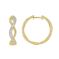 LADIES HOOPS EARRINGS 0.50CT ROUND DIAMOND 14K YELLOW GOLD