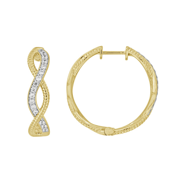 LADIES HOOPS EARRINGS 0.50CT ROUND DIAMOND 14K YELLOW GOLD