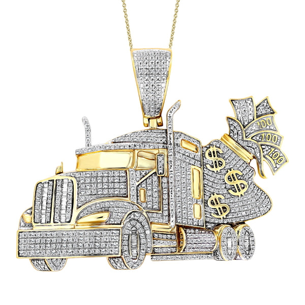 MEN'S CHARM PENDANT 1.50CT ROUND/BAGUETTE DIAMOND 10K YELLOW GOLD