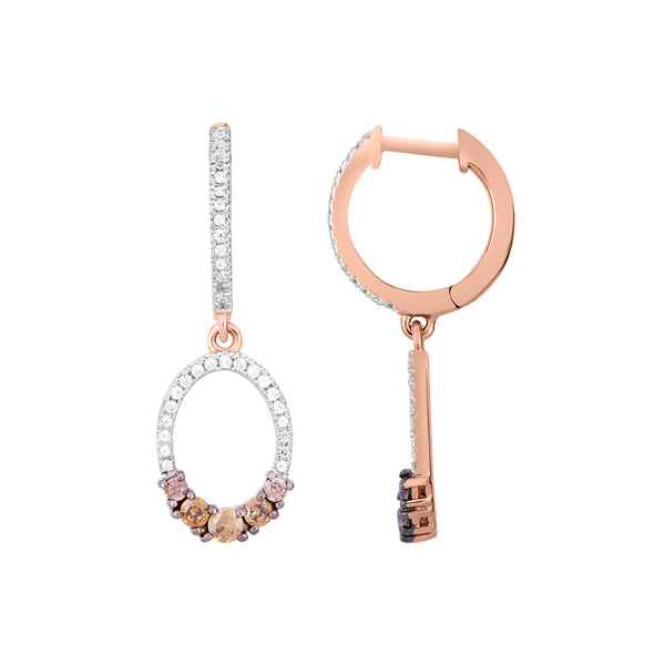 LADIES HOOP EARRINGS 0.50CT ROUND DIAMOND 14K ROSE GOLD