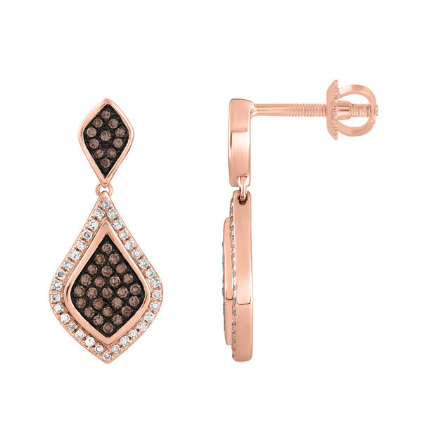 LADIES EARRING 0.50CT DARK BROWN/ROUND DIAMOND 14K ROSE GOLD