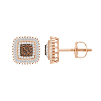 LADIES EARRINGS 0.50CT ROUND/BAGUETTE DARK BROWN DIAMOND 14K ROSE GOLD (SI QUALITY)