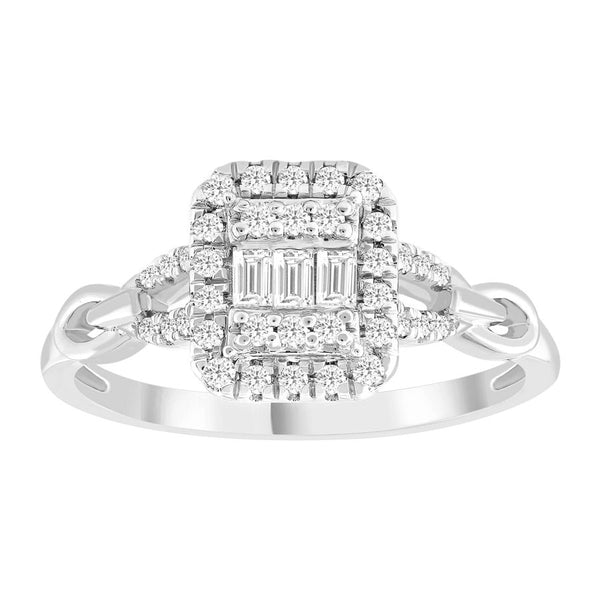 LADIES RING 0.33CT ROUND/BAGUETTE DIAMOND 14K WHITE GOLD (SI QUALITY)