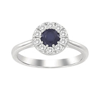 LADIES RING 0.85CT ROUND/SAPPHIRE DIAMOND 14K WHITE GOLD (CENTER STONE BLUE SAPPHIRE APPROX-0.60CT)