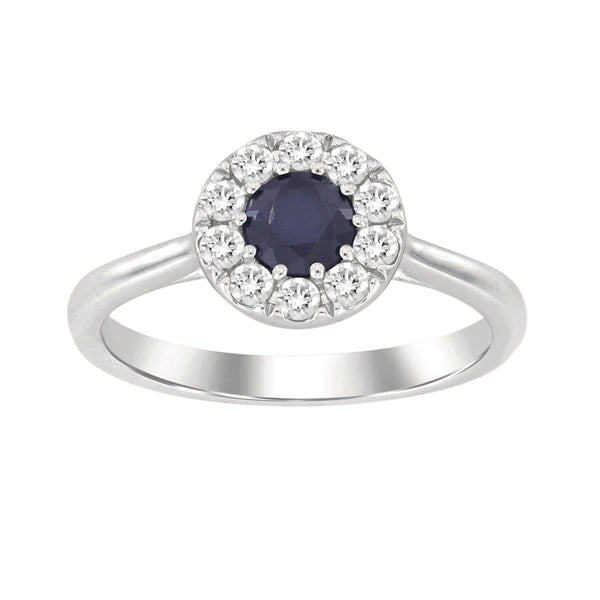 LADIES RING 0.85CT ROUND/SAPPHIRE DIAMOND 14K WHITE GOLD (CENTER STONE BLUE SAPPHIRE APPROX-0.60CT)