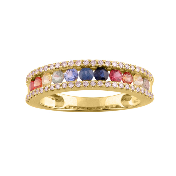 LADIES RING 1.10CT ROUND DIAMOND 14K YELLOW GOLD (COLOUR STONE MIX-0.90CT)