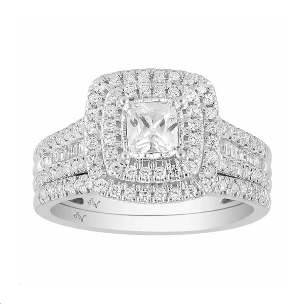 LADIES BRIDAL SET 1.00CT ROUND/BAGUETTE DIAMOND 14K WHITE GOLD (CENTER STONE 0.33CT PRINCESS DIAMOND)