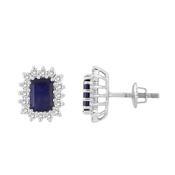 LADIES EARRING 2.75CT ROUND/EMERALD/SAPPHIRE DIAMOND 14K WHITE GOLD (CENTER STONE EMERALD BLUE SAPPHIRE APPROX -2.00CT)