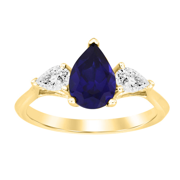 LADIES RING 1.85CT PEAR/SAPPHIRE DIAMOND 14K YELLOW GOLD (CENTER STONE PEAR BLUE SAPPHIRE APPROX 1.45CT)