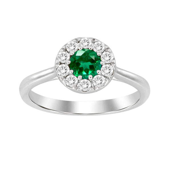 LADIES RING 0.80CT ROUND/EMERALD DIAMOND 14K WHITE GOLD (CENTER STONE EMERALD APPROX- 0.50CT)