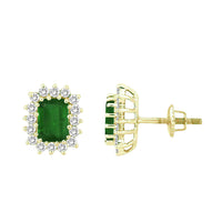 LADIES EARRING 2.55CT ROUND/EMERALD DIAMOND 14K YELLOW GOLD (CENTER STONE EMERALD APPROX- 1.95CT)