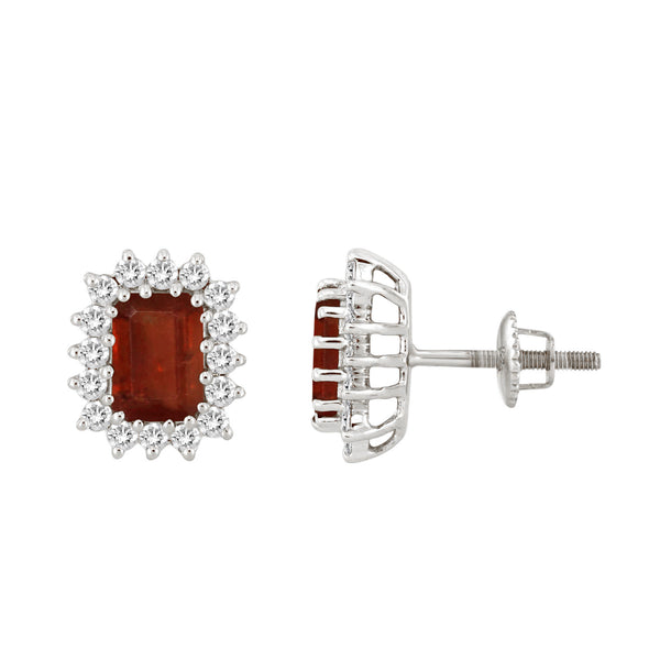 LADIES EARRING 1.65CT ROUND/RUBY/EMERALD DIAMOND 14K WHITE GOLD (CENTER STONE EMERALD/RUBY APPROX- 1.00CT)