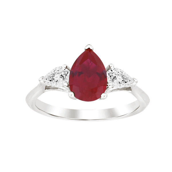 LADIES RING 1.75CT PEAR/RUBY DIAMOND 14K WHITE GOLD (CENTER STONE PEAR RUBY APPROX- 1.35CT)