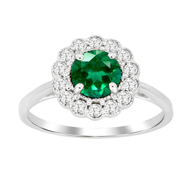 LADIES RING 1.15CT ROUND/EMERALD DIAMOND 14K WHITE GOLD (CENTER STONE EMERALD APPROX- 0.80CT)