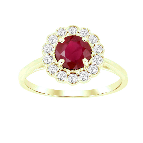 LADIES RING 1.55CT RUBY/ROUND DIAMOND 14K YELLOW GOLD