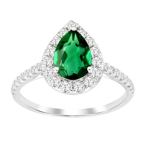 LADIES RING 1.75CT PEAR/EMERALD/ROUND DIAMOND 14K WHITE GOLD(CENTER STONE 1.20CT PEAR/EMERALD DIAMOND)