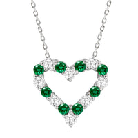 LADIES PENDANT WITH CHAIN 0.65CT ROUND/EMERALD DIAMOND 14K WHITE GOLD (CENTER STONE EMERALD APPROX-0.25CT)