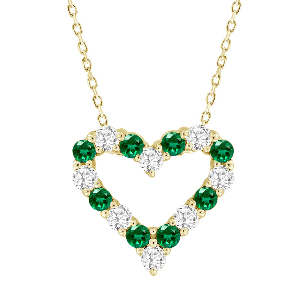 LADIES PENDANT WITH CHAIN 0.65CT ROUND/EMERALD DIAMOND 14K YELLOW GOLD (CENTER STONE EMERALD APPROX- 0.25CT)