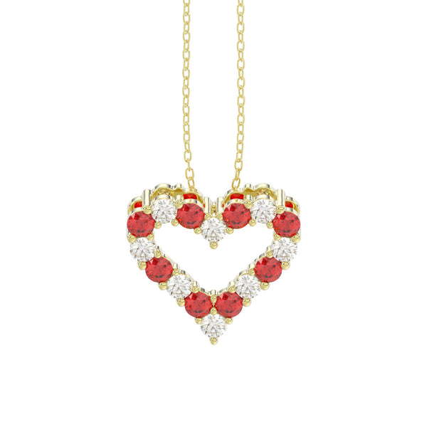 LADIES PENDANT WITH CHAIN 0.75CT ROUND/RUBY DIAMOND 14K YELLOW GOLD (CENTER STONE RUBY DIAMOND 1.62CT)
