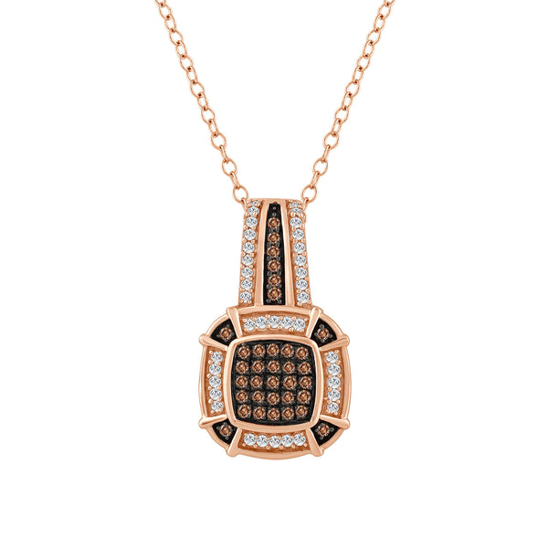 LADIES PENDANT WITH CHAIN 0.25CT DARK BROWN/ROUND DIAMOND 14K ROSE GOLD