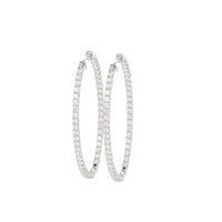 LADIES HOOPS EARRING 1.50CT ROUND DIAMOND 14K WHITE GOLD IN OUT