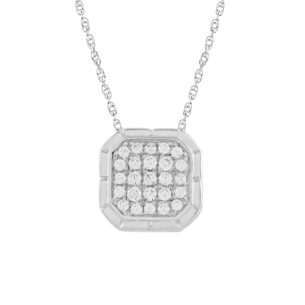 LADIES PENDANT WITH CHAIN 0.20CT ROUND DIAMOND 10K WHITE GOLD
