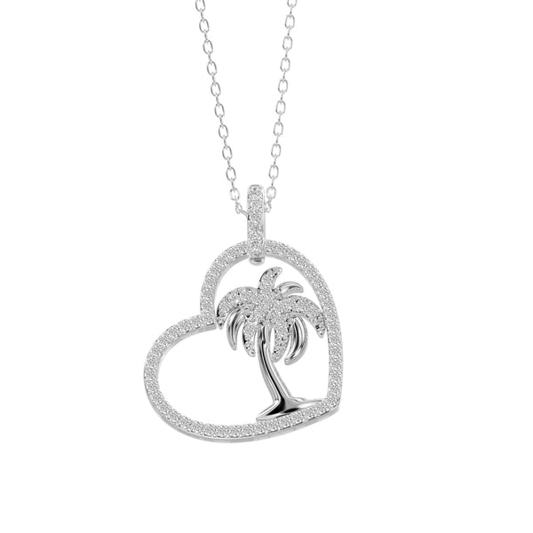 LADIES PENDANT 0.20CT ROUND DIAMOND 14K WHITE GOLD WITH CHAIN 