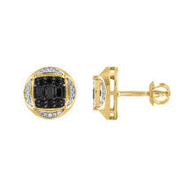 MEN'S EARRINGS 0.50CT ROUND/BLACK/BAGUETTE DIAMOND 10K YELLOW GOLD