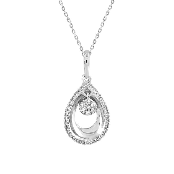 LADIES PENDANT WITH CHAIN 0.10CT ROUND DIAMOND 10K WHITE GOLD