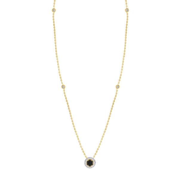 LADIES NECKLACE 0.33CT ROUND/BLACK DIAMOND 14K YELLOW GOLD