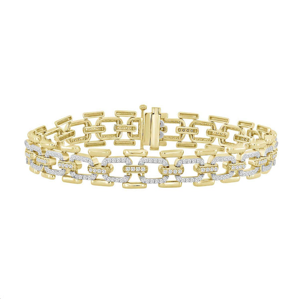 MEN'S BRACELET 2.25CT ROUND DIAMOND 10K YELLOW GOLD