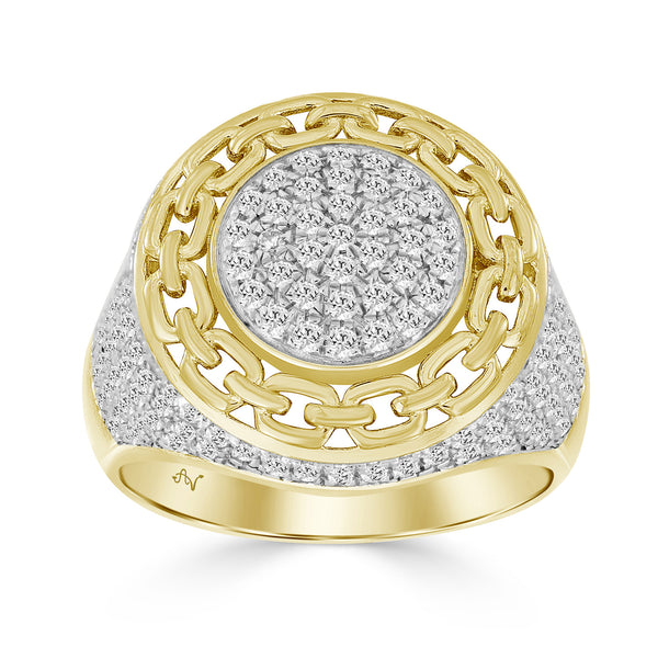 MEN'S RING 1.50CT ROUND DIAMOND 10K YELLOW GOLD