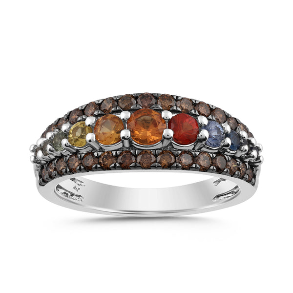LADIES RING 1.60CT DARK BROWN/ROUND DIAMOND 14K WHITE GOLD