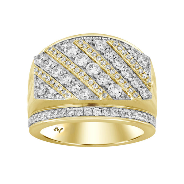 MENS RING 2.00CT ROUND DIAMOND 10K YELLOW GOLD